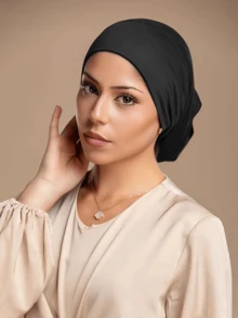 Pañuelo de cabeza de unicolor para mujer, con forro suave y cómodo, diadema tubular, transpirable y absorbente del sudor, adecuado para uso diario - Negro - Ver 2