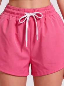 Pantalones cortos casuales con cintura elástica y cordón, con bolsillos laterales - Rosa Fucsia - Ver 9