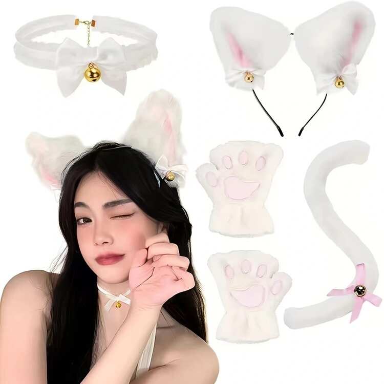 (Bộ 4 món Tai & Đuôi Mèo) Đạo cụ hóa trang mèo cho ngày Lễ Tình nhân, Halloween, bao gồm băng đô tai mèo, găng tay móng mèo, phụ kiện đuôi mèo, vòng cổ, móng và găng tay, phụ kiện trang phục nhập vai mèo, tai mèo con, vòng cổ, đuôi, móng cho nữ và bé gái, trang phục Halloween, tiệc lễ hội, phụ kiện ngày lễ - A - Xem 5