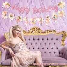 1套花仙子主題生日橫幅，印有「Happy Birthday」，附贈【針線貼心禮品】，適合主題生日派對牆面裝飾，適用時尚慶祝場合，是理想的生日禮物、節日裝飾及牆面或房間佈置 - 連體字-花仙女 - 查看 2