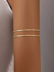 3pcs Minimalist Metal Geometric Line, Water Drop Adjustable Bangle Bracelet Set, Suitable For Daily Wear, Street Style And Beach Vacation - Gold - View 8