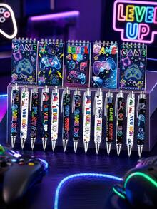 10PCS Game Theme Mini Spiral Notebooks And Ballpoint Pens Set, Colorful Neon Game Controller Pixel Pattern Stationery, Portable Memo Pads For School, Classroom, Office, Suitable As Birthday Party Favors, Classroom Rewards, Gamer Gifts And Video Game Party Supplies - Game-themed Sticky Notepad + Themed Pen - View 9