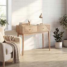 Mid-Century Modern Console Table With Drawers, Retro Reception Table With Open Shelves, Modern Coffee Table For Living Room, Entryway And Hallway, Walnut - 駝色 - 查看 4