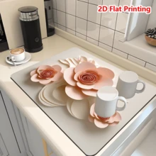1/10Pcs Pink Flower Dish Drying Mat For Kitchen Counter, Non-Slip Quick Dry Diatom Coffee Mats, Bar, Home Decoration, Easy To Clean Dish Rack Pad, For Espresso Machine,Coffee Station,Cups & Sink - White - View 16