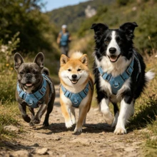 Fashion Embroidered Decorative Multi-Functional Storage Pocket Pet Harness, Denim Style Anti-Burst/Anti-Escape Reflective H-Type Dog Harness, 4-Point Adjustable, Suitable For Medium & Small Dogs, Slip-On Easy To Wear, Auxiliary Handle For Close Control - Baby Blue - View 4