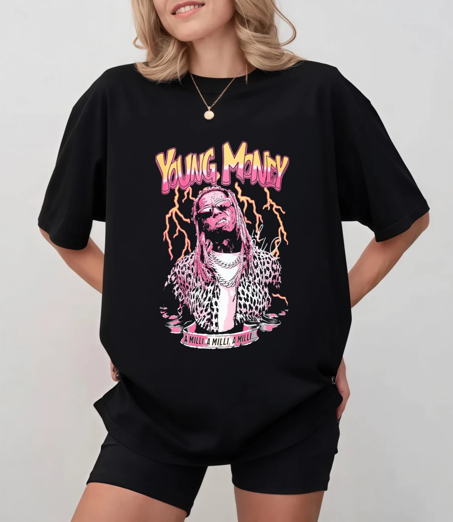Young Money Lill Wayne Hip-Hop Style Printed T-Shirt For Women - Black - View 1