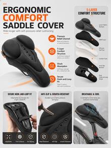 Funda para sillín de bicicleta, cojín de asiento de bicicleta cómodo y transpirable, almohadilla de asiento de ciclismo acolchada de esponja suave antideslizante para viajes, bicicleta de montaña y de carretera, accesorios y equipos para bicicleta para mujeres y hombres - A - Ver 7