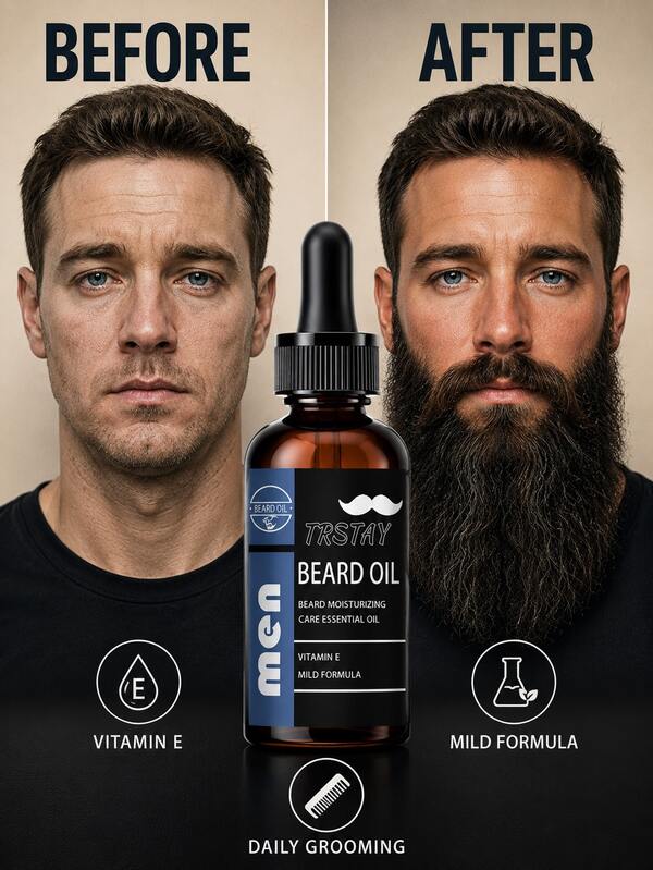 Aceite hidratante para barba para hombres con fórmula hidratante de vitamina E. Suaviza, nutre y promueve el crecimiento saludable del vello facial. Ingredientes naturales, fragancia duradera, sin grasa. Cuidado esencial para la barba.