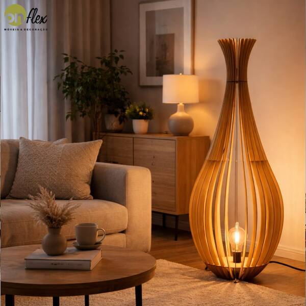 Abajur Grande de Chão Gotas de Orvalho em MDF – Luminária Decorativa Moderna para Sala e Quarto