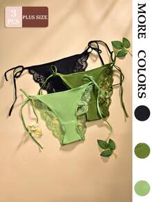 Set 3 quần lót tam giác nữ size lớn, màu trơn, ren họa tiết hoa phối dây buộc, chất vải mềm thoải mái, nội y sexy size lớn - Nhiều màu - Xem 1