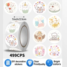 499pcs/Roll, Cheerful Animal Pattern Stickers, Perfect For Small Gifts. Stickers. 10 Different Patterns. Suitable For Gift Decoration, Water Bottle Decoration, Planner Decoration, Gift Wrapping Decoration, Scrapbook Stickers And Other Favorite Product Decoration Stickers - Multicolor - View 1