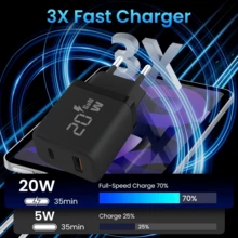 20W GaN Dual Port Fast Wall Charger, PD USB-C & QC3.0 USB-A Travel Power Adapter, Compact Mini Charging Plug Compatible With IPhone 17 16 15 14 13 12 Pro Max, Pro, All Android Smartphones - Black Adapter - View 6