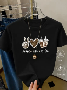 Women's Casual Shirt Print T-Shirt, Short Sleeve And Round Neck, Local Spring/Summer Urban Fashion. - Black - View 6