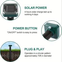 太陽能超音波驅蟲器，驅趕蚊子與老鼠，600 mAh 電池，太陽能充電，對土撥鼠、齧齒動物與田鼠有效，7-14 天見效，安裝簡單，適合戶外花園與草坪設計 - 彩色 - 查看 7