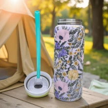 32oz Vacuum Insulated Water Bottles/Stainless Steel Material/Travel Mugs/Suitable For Both Hot And Cold Drinks, Available In Various Floral Patterns. An Essential Item For The Office, School, And Travel. - 紫色 - 查看 3