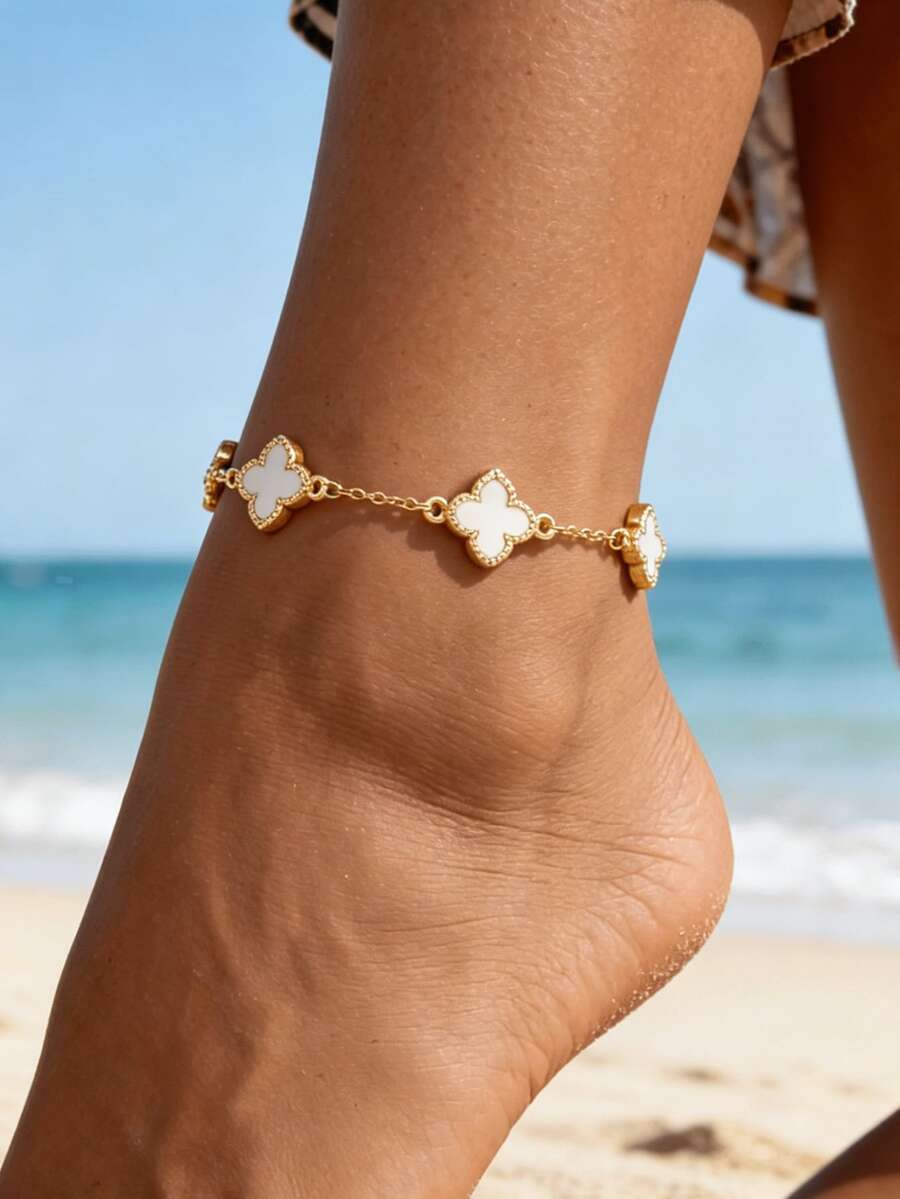 Women's New Clover Anklet Suitable For Daily Wear, Gift For Friends - White 1 - View 1