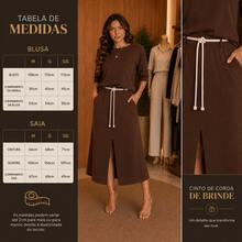 Women's Executive Outfit Set: Midi Skirt With Front Slit And Basic Blouse - Café marrón - Ver 1