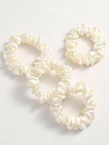 4/12/20/30pcs Petits élastiques à cheveux en satin de soie blanc pour femmes, 6cm/2.36in Bandes élastiques à cheveux françaises, convenant pour l'été, la plage, le mariage et autres occasions, accessoires pour cheveux de femmes et filles, convenant pour la queue de cheval, cadeaux de vacances chouchou élastique en caoutchouc - Blanc - Voir 2