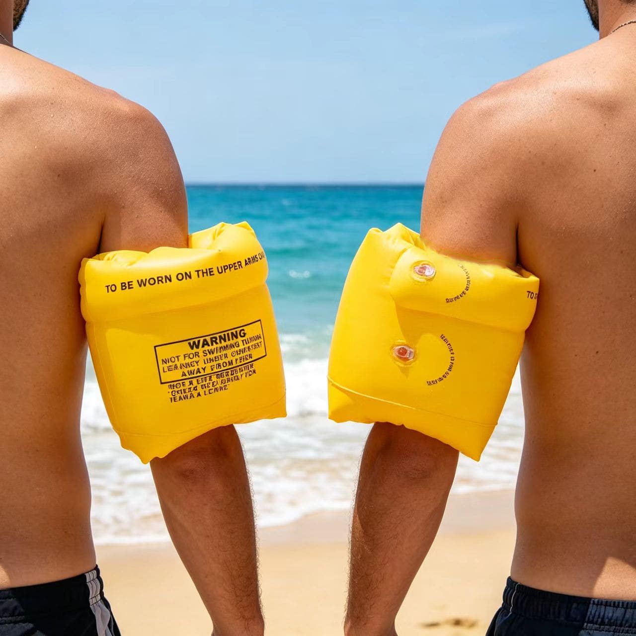 Thickened PVC Inflatable Swimming Double Air Chamber Arm Floats Cylinder Water Sleeves High Buoyancy - Two Yellow Water Sleeves - View 1