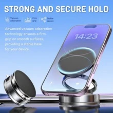 Vacuum Suction Magnetic Phone Holder, One-Handed Operation, Foldable & Adjustable, 360° Rotation, Suitable For Car/Bathroom/Gym/Kitchen, Multi-Scenario Use (Black/White) - Alloy Bracke - View 3
