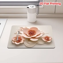 1/10Pcs Pink Flower Dish Drying Mat For Kitchen Counter, Non-Slip Quick Dry Diatom Coffee Mats, Bar, Home Decoration, Easy To Clean Dish Rack Pad, For Espresso Machine,Coffee Station,Cups & Sink - White - View 14
