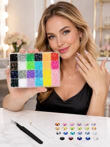 1 Box Assorted Color ABS Rhinestones, Resin Flat Diamonds, Shiny Nail Art Decorations Crafts And Manicure Accessories Nails Nail Supplies Nail Gems - 多色 3 - 查看 3