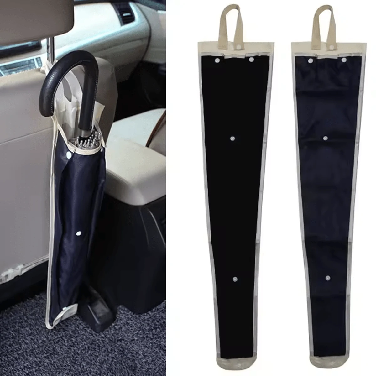 1pc Universal Car Seat Back Umbrella Holder - Waterproof Nylon Storage Bag, Hanging Design, Can Hold 3 Umbrellas, Foldable, Easy Installation, Convenient For Rainy Days And Commuting, Car Umbrella Organizer