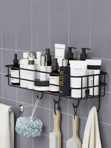 2pcs Bathroom Storage Rack, Wall-Mounted No-Drill Bathroom Storage Shelf, Iron Wall-Mounted Toiletries Rack, Home Bathroom Decor, Bathroom Storage Organizer, Autumn Decor, Back To School Decor - Multicolor - View 8