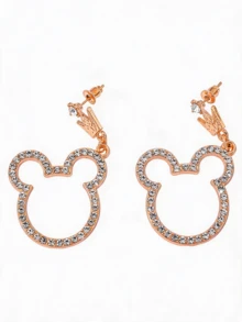 Miniso Disney Mickey Mouse Rhinestone Crown Drop Earrings 1Pair Rose Gold Lightweight Comfortable For Women Daily Party Gift Sparkly - Style1 - View 5