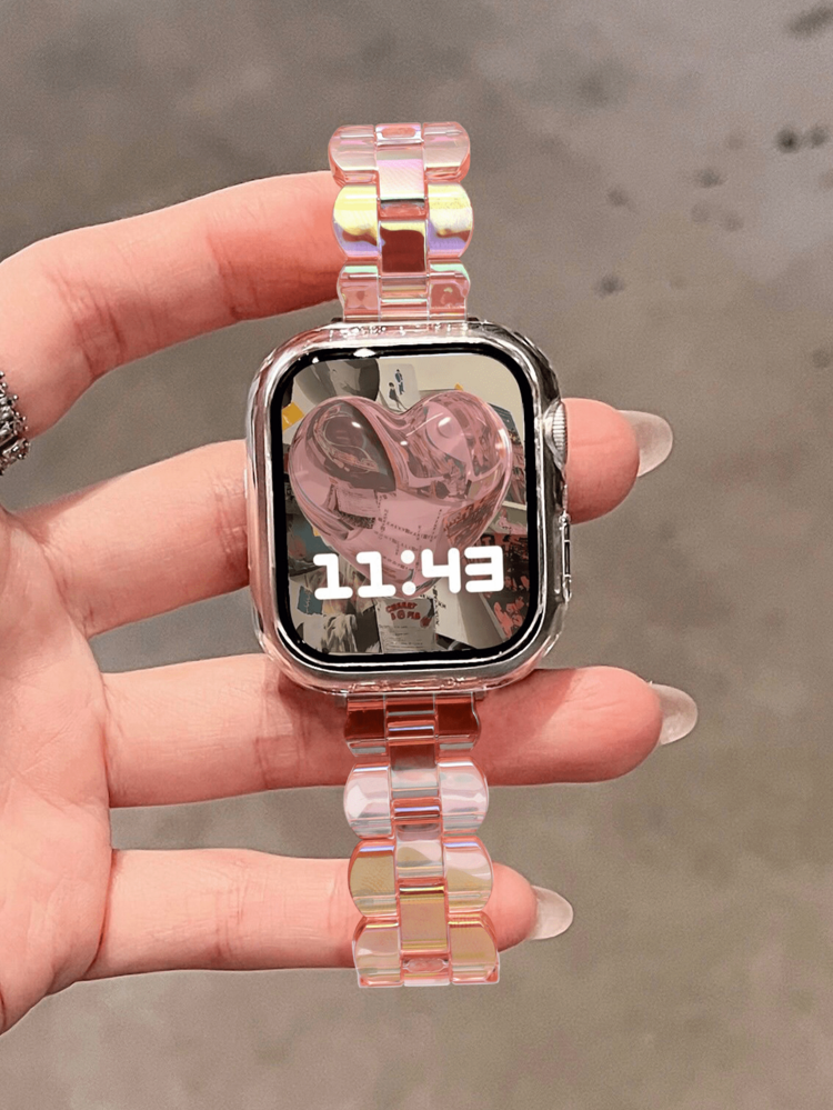 1pc Slim Oval Iridescent Pink Resin Watch Band, Compatible With Apple Watch Bands 38mm/40mm/41mm/42mm/44mm/45mm/46mm/49mm, New Fashionable Summer Refreshing Iridescent Pink Resin Watch Band, Smart Watch Accessories Suitable For Apple Watch Ultra3/2/1/SE/S11/S10/S9/S8/S7/S6/S5/S4/S3/S2/S1 Series, Dopamine Colorful Female Accessory For Summer Beach, Party, Graduation, Holiday, Mother's Day, Teacher's Day Gift, This Must-Have Accessory Will Enhance Your Fashion Taste. - Pink - View 6