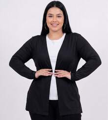 Women's Plain Cardigan Jacket With Slit, Plus Size, Kimono Style - Black - View 1