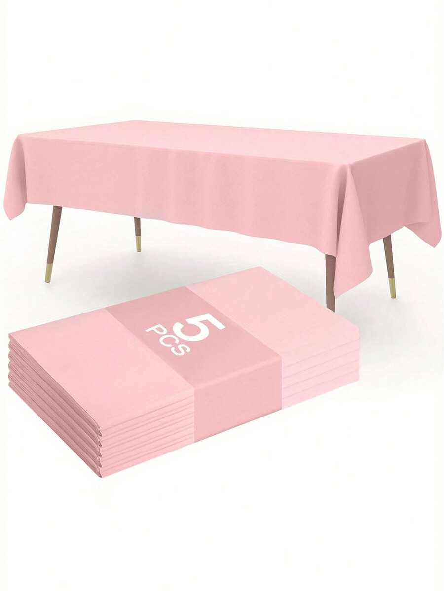 1/5pcs Pink Rectangular Tablecloth, Elegant & Durable - Spill-Proof, Wrinkle-Resistant, Washable Polyester Tablecloth, Suitable For Dining Table, Buffet, Camping, Restaurant, Holiday, Non-Wedding Events, Indoor & Outdoor Decor, Party Table