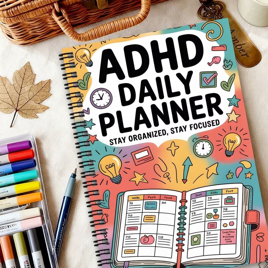 Planning Pads 1 Adult And Women's ADHD Planner - Undated Daily, Weekly, Monthly Organizer, Including Pomodoro Planning, To-Do Lists, Focus Tracking - Color-Coded Neurodivergent Notebook, Bullet Journal Style, For ADHD Management And Productivity Improvement (Short Version) - 1 Set - View 1