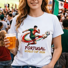 NEW Casual Sports T-Shirt, Portugal Football Player Design, Soft Fabric For Men And Women, Ideal For Fans, Daily Wear, Game Days And Sports Parties - 白色 - 查看 1