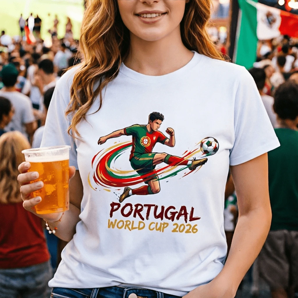 NEW Casual Sports T-Shirt, Portugal Football Player Design, Soft Fabric For Men And Women, Ideal For Fans, Daily Wear, Game Days And Sports Parties - 白色 - 查看 1