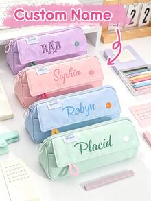 1pc Personalized Cute Pencil Case, Personalized Stationery Back To School Gift, Customized Name Large Capacity Pencil Bag, Portable Pencil Box, Kawaii, Aesthetic - Multicolor - View 1