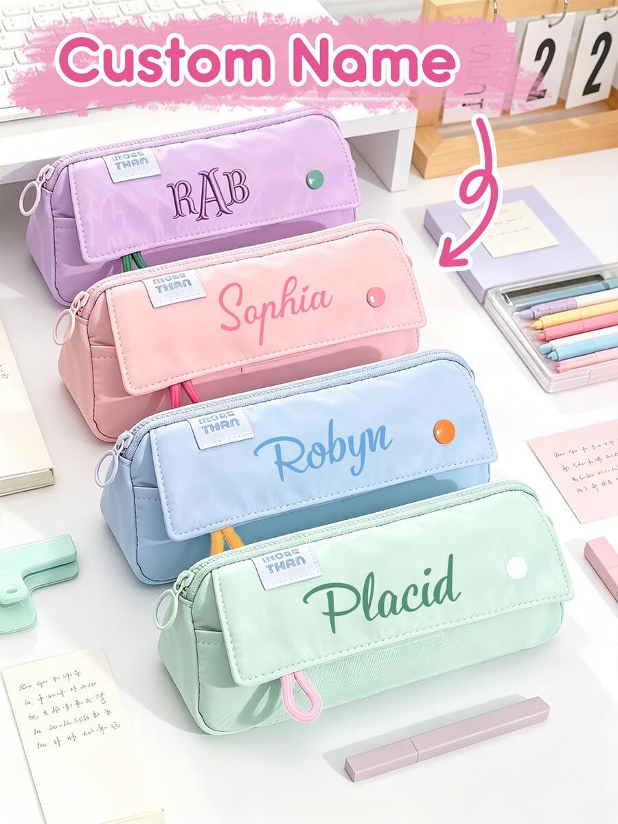 1pc Personalized Cute Pencil Case, Personalized Stationery Back To School Gift, Customized Name Large Capacity Pencil Bag, Portable Pencil Box, Kawaii, Aesthetic - Multicolor - View 1