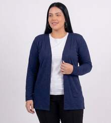Women's Plain Cardigan Jacket With Slit, Plus Size, Kimono Style - Blue - View 5