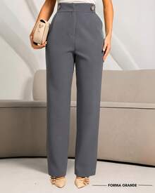 Women's Pants/Tailored Pants/Basic Pants/Elegant Pants/Skinny Pants/Pocket Zipper Button - 深灰色 - 查看 2