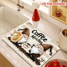 1/10Pcs, Coffee Dwarf Printed Absorbent Dish Drying Mat For Kitchen Counter,Coffee Bar Mat,Non-Slip Rubber Backed,Hide Stains & Quick Dry,For Espresso Machine,Coffee Station,Cups & Sink - Camel - View 6
