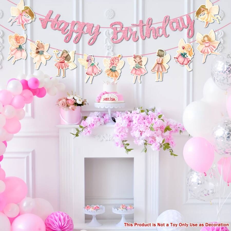 1套花仙子主題生日橫幅,印有「Happy Birthday」,附贈【針線貼心禮品】,適合主題生日派對牆面裝飾,適用時尚慶祝場合,是理想的生日禮物、節日裝飾及牆面或房間佈置 - 連體字-花仙女 - 查看 1