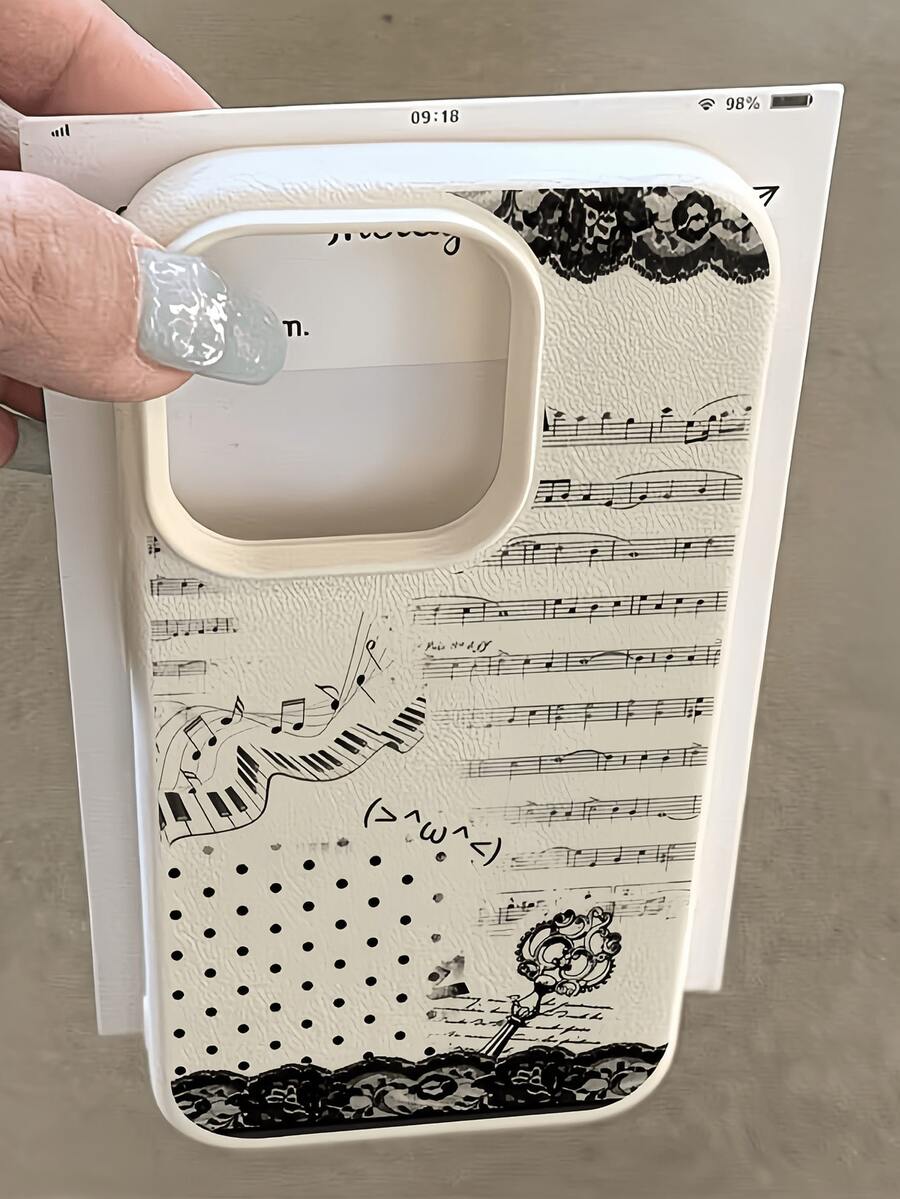 1 piezaModaTeléfonoCasoNo incluye cordón ni soporte. Funda de Teléfono Minimalista Blanca de TPU con Patrón de Corazón y Nota Musical, a Prueba de Golpes, Cobertura Total, Compatible con 17, 16, 15, 14, 13, 12, 11, Professional,, Versión Internacional, Sin Versión para Hogar, Regalo de Cumpleaños - Multicolor 3 - Ver 1