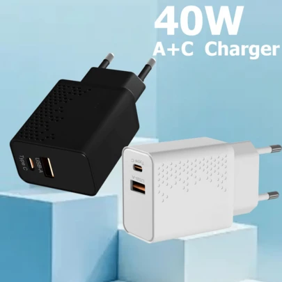40W USB-C Dual Port Fast Charger, Supports PD Fast Charging, Compatible With IPhone 17/16/15/14/13/12/11/Pro, Galaxy S24/S23/22, Oppo, Vivo And Other Android Phones