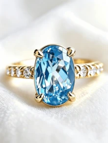 1pc Fashionable Oval Blue Zirconia Gemstone Women's Personalized Ring, Suitable For Women's Wedding, Engagement, Party, Ball, Daily Outfit Matching, Wearable Jewelry Gift - Ring - View 14