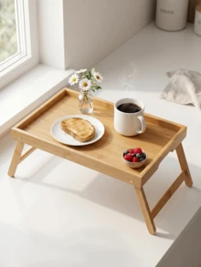Bamboo Foldable Bed Tray Table,Portable Serving And Work Desk,Suitable For Breakfast, Laptop, Snacks, TV & Sofa,Khaki - A - View 1