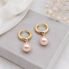1 Pair Zinc Alloy Earrings, Alloy KC Gold Earrings With Red, White And Pink Resin Beaded Pendants, French Elegant Minimalist Classic Style, Suitable For Daily Wear, Parties, Gifts, Festivals And Celebrations - Zinc Alloy Earrings - View 15
