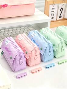 1pc Personalized Cute Pencil Case, Personalized Stationery Back To School Gift, Customized Name Large Capacity Pencil Bag, Portable Pencil Box, Kawaii, Aesthetic - Multicolor - View 7