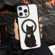 マグネット式黄ばみ防止 | 高級感あふれる2in1アクリルマグネット式スマホケース！スタイリッシュで手触りも良く、実用的な保護機能とマグネット式・耐衝撃設計を融合させた、高級感あふれるケースです。 黒猫 コーヒーカップケース  11 すまほ ケース 家族、恋人、友人、そして子供たちへのプレゼントに最適です。  17e/15 Pro/17 Pro/16 Plus/13 Pro Max/16/14/Apple  Air/14 Pro Max/17 Pro Max/ 13 pro/16 Pro/13/14 Pro/15 Pro Max/15 Plus/16 Pro Max/17/12 Pro Max/12 Pro/11 Pro Max/12/16e/15/11 Pro/14 Plus - ブラック - チェックする 25