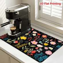1/10Pcs Tapete de Secado de Platos con Estampado de Flores de Primavera para Encimera de Cocina, Tapetes de Drenaje Resistentes al Calor con Respaldo de Goma Antideslizante, Tapete de Drenaje Super Absorbente que Oculta Manchas, Almohadilla de Estante de Platos Fácil de Limpiar - Negro - Ver 15