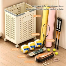 1pc Large Foldable Laundry Basket With Wheels - Modern Plastic Rolling Clothes Basket, Suitable For Bathroom And Balcony - Space-Saving Foldable Toy Storage Bin, Multi-Functional Rectangular Home Organizer Basket For Home Storage - Multicolor - View 5
